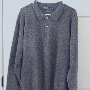 Polo by Ralph Lauren Gray 100% Lambswool Collared Pullover Sweater XL